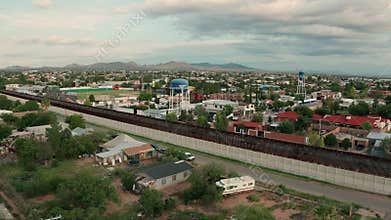 Aerial view border between Douglas Arizona and Agua Prieta Mexico