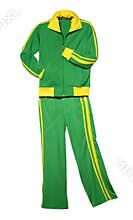 tracksuit green and yellow flat lay isolated on white background