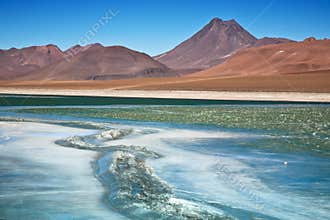 Diamond lagoon in Atacama desert