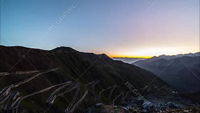 Timelapse of sunrise in Stelvio Pass in the Alps