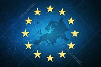 European union flag with map of europe