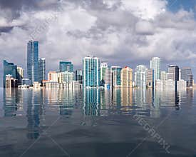 Miami skyline concept of sea level rise and flooding from global warming