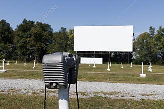 Lonely loud speaker for an old time drive-in movie theater. The speaker would hang from your car`s drivers side window