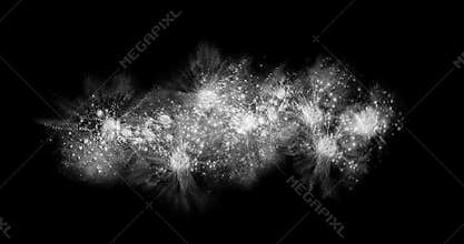 White chalk powder explosion on black background, back to school concept of