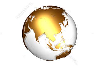 Golden globe with view on Asia