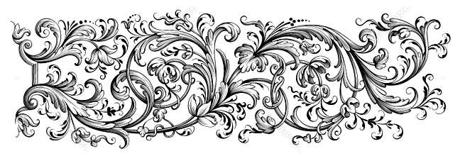 Vintage Baroque Victorian frame border floral ornament  scroll engraved retro pattern tattoo calligraphic vector heraldic