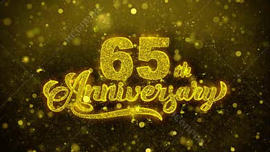 65th Happy Anniversary Golden Text Blinking Particles with Golden Fireworks Display