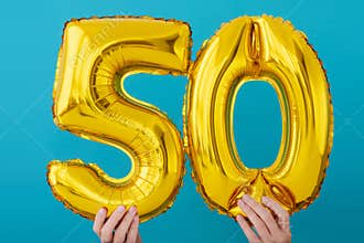 Gold foil number 50 celebration balloon