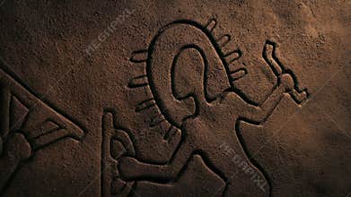 Passing ancient astronaut figure carved in stone