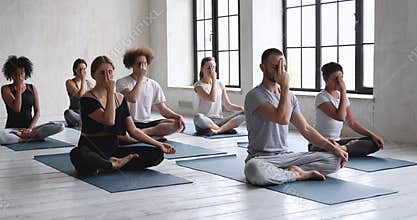 People touch Ajna chakra opening the third eye meditating together