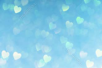 Blue valentines day background with hearts bokeh, love concept wallpaper