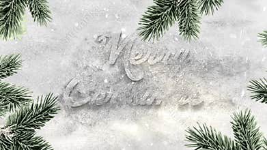 Snow blown merry Christmas reveal with pine trees 4K