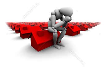 Sad Person Sitting on Red House