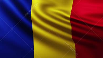 Large Romanian flag background fluttering in the wind