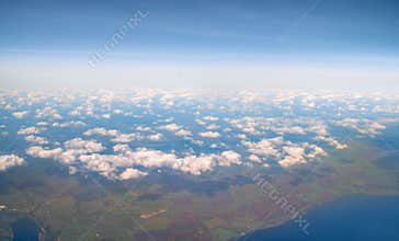 Earth view from aircraft flight altitude and sky