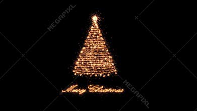 Golden Merry Christmas Tree made of sparklers arranged on one string