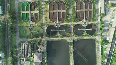 Aerial view High angle view Top down drone shot of the sewage treatment plant in phuket thailand