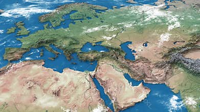 Realistic earth world map. Detailed world atlas seamless looping animation.