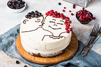 St. Valentine`s Day, Mother`s Day, Birthday Cake. festive dessert. Woman`s day cake. Cake for valentines day. Valentines