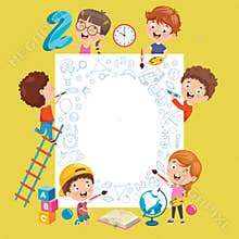 Cartoon Kids With A Frame With Copy Space