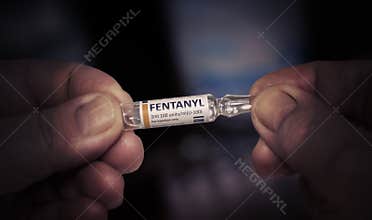 KYIV, UKRAINE-DECEMBER, 2019: Injection of Fentanyl Medical Glass Ampoule.