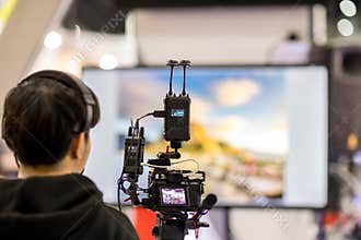 Camera show viewfinder image catch motion in interview or broadcast wedding ceremony, catch feeling,