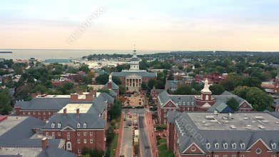 Aerial drone footage of Annapolis at dawn