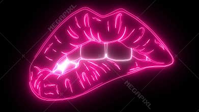 Retro neon lips sign. Design element for Happy Valentine`s Day.