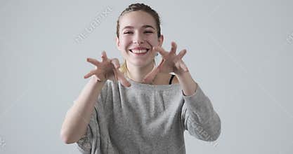 Crazy young woman expressing her love and affection