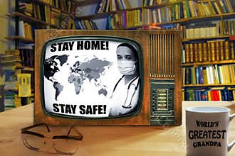 COVID 19 alert on old TV