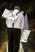 Bride kissing groom