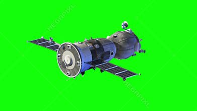 4K. Spacecraft Deploys Solar Panels. Green Screen.