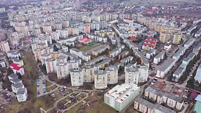 Aerial view of communist residential area, flat of blocks