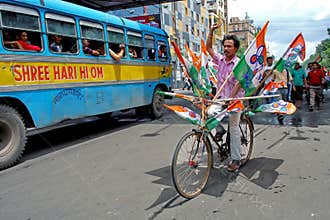 Cycle and political procession at kolkata