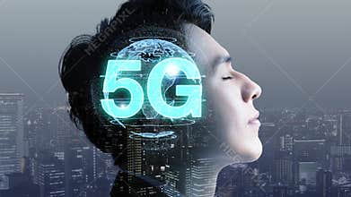 Business man with 5G network connection conceptsÂ 