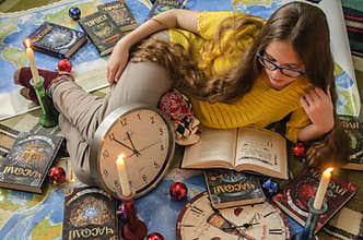 Ukraine, Kiev, December 18, 2016. Romantic readings in a cozy home environment