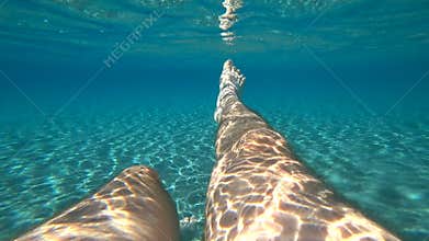 Male legs splashing under water, in Adriatic sea