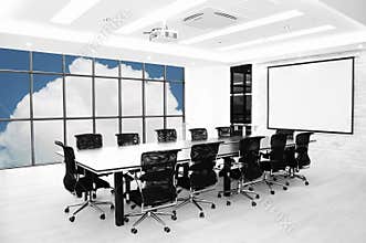 Monochrome Meeting Room with Cloud View and Projector