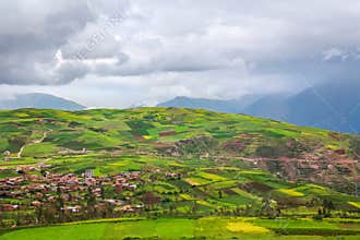 Beautiful landscape of fields, meadows and mountains in Peru, South America