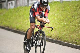Bicyclist in competition of Tour de France 2015 which was held in Switzerland