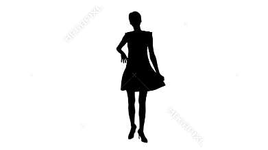 Silhouette Beautiful young woman with short hair in red dress posing.