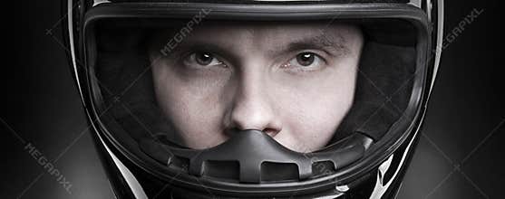 Closeup portrait of a man in helmet