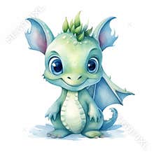 Little cute cartoon dragon with wings and a tail. Funny fantasy character