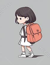 beautiful girl backpack walking to school cartoon style, walking, international students day concept