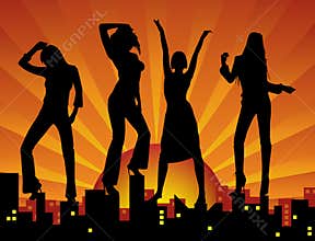 Dancing girls on city