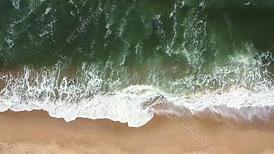 Overhead shot of Tropical Sea and Beach with Wave Breaking, Aerial video