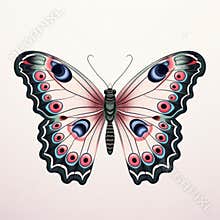 Vector Illustration Of Peacock Butterfly With Pink And Blue Wings