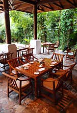 Outdoor dining restaurant, nature surroundings