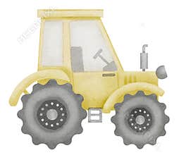 Tractor Watercolor illustration. Hand drawn clip art of baby toy yellow Truck on isolated background. Drawing of an