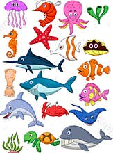 Sea life cartoon set